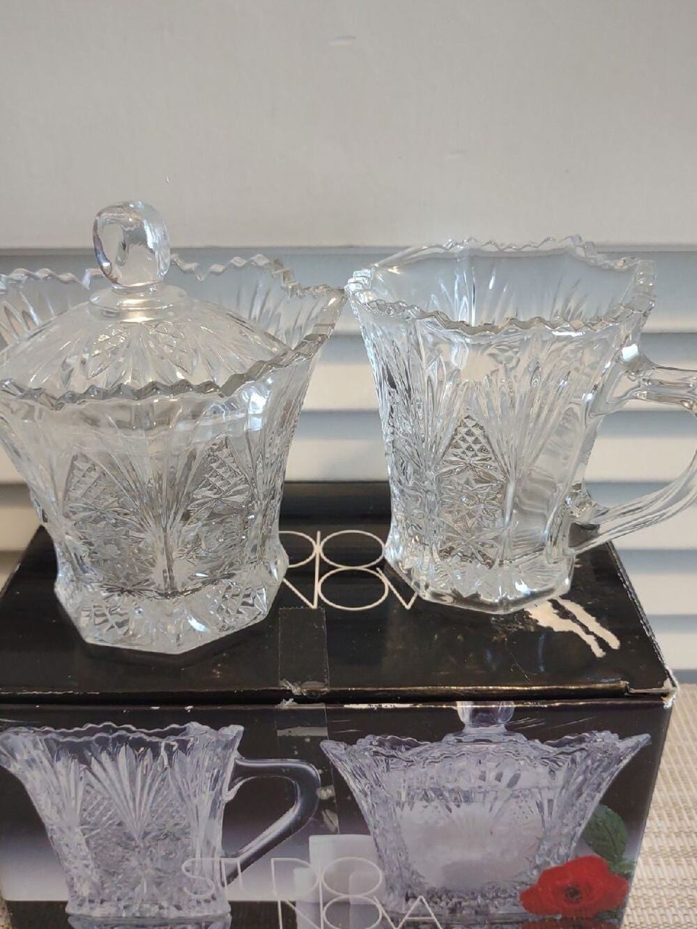 Studio Nova Country Flair glass sugar bowl with lid and creamer set pair